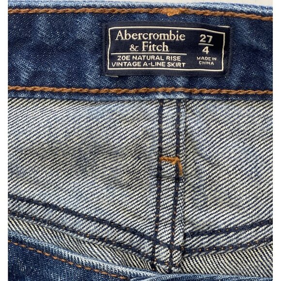 ABERCROMBIE & FITCH‎ Vintage A-Line Skirt Size 27/4 Mini Distressed Blue Denim - Picture 7 of 15